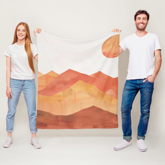 Minimalistiskt Boho Abstrakt Mountain Landcape Fleecefilt (På plats)