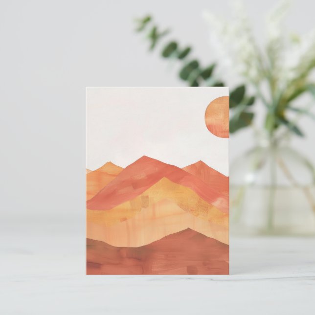 Minimalistiskt Boho Abstrakt Mountain Landcape Vykort (Stående Fram)