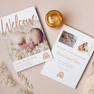 Minimalistiskt Boho Rainbow Photo Birth-meddelande