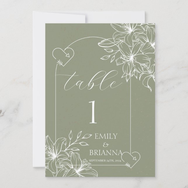 Minimalistiskt Boho Sage Grönt bröllop Bordsnummer (Framsida)