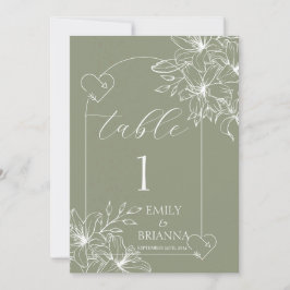 Minimalistiskt Boho Sage Grönt bröllop Bordsnummer