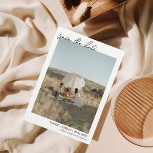 Minimalistiskt Boho-skript, foto Bröllop spara dat Datumet