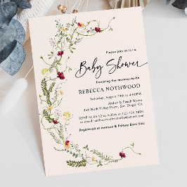 Minimalistiskt Boho Wandeand Wildblomme Baby Showe Inbjudningar