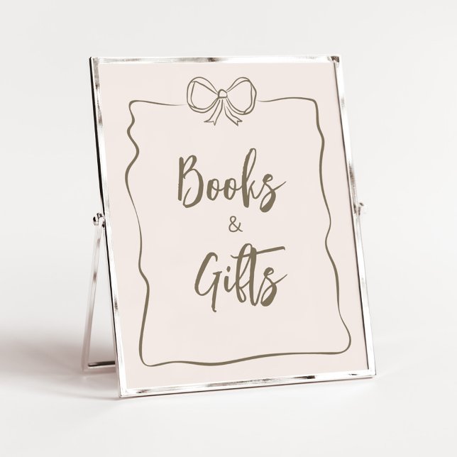 Minimalistiskt Bokar och gåvor för babyskor Poster (Minimalist Coquette Baby Shower Books and Gifts Sign)