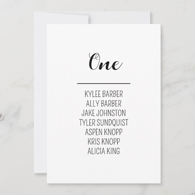 Minimalistiskt Bordsnummer 1 Sittdiagram (Framsida)