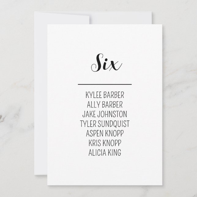 Minimalistiskt Bordsnummer 6 Sittdiagram (Framsida)