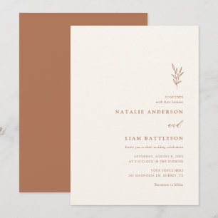 Minimalistiskt botaniskt bränt Orange Bröllop inba Inbjudningar