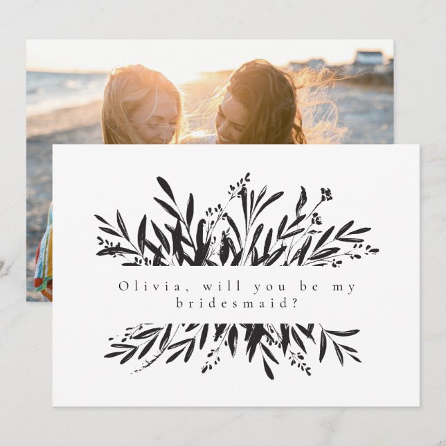 Minimalistiskt botaniskt Bridesmaid Frieri foto Anteckningskort (Fram/baksida)