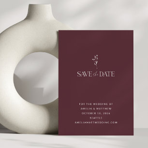 Minimalistiskt botaniskt burgundy Winter Fall Wedd Spara Datumet