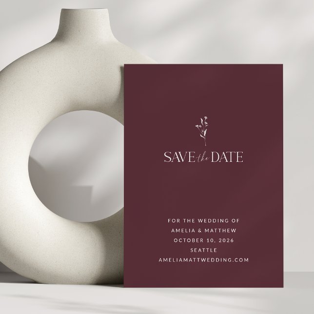 Minimalistiskt botaniskt burgundy Winter Fall Wedd Spara Datumet (Skapare uppladdad)