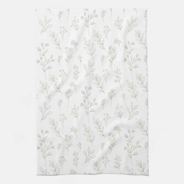 Minimalistiskt botaniskt linjärt mönster (9) kökshandduk (Vertikal)