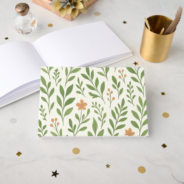 Minimalistiskt botaniskt mönster med gröna blad  gästböcker (Framsida öppen)