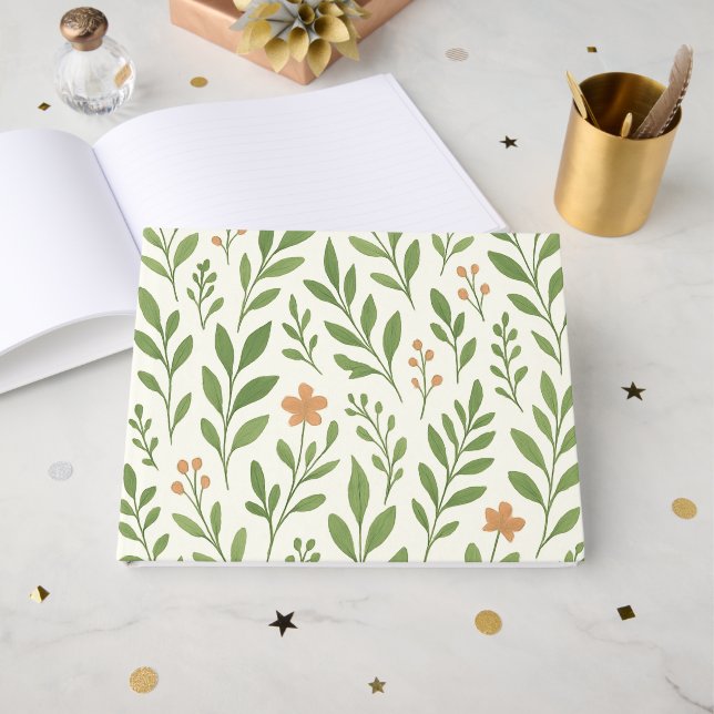 Minimalistiskt botaniskt mönster med gröna blad  gästböcker (Framsida Öppen)