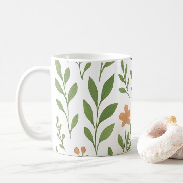 Minimalistiskt botaniskt mönster med gröna blad  kaffemugg (Med munk)