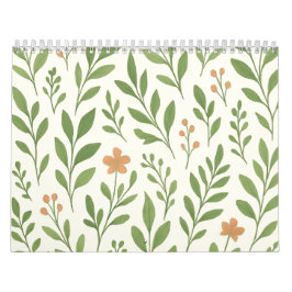 Minimalistiskt botaniskt mönster med gröna blad kalender