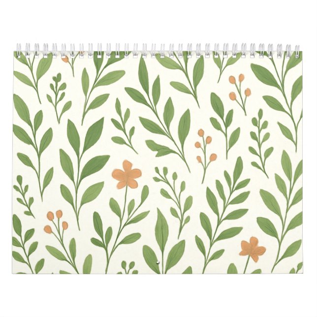 Minimalistiskt botaniskt mönster med gröna blad  kalender (Omslag)