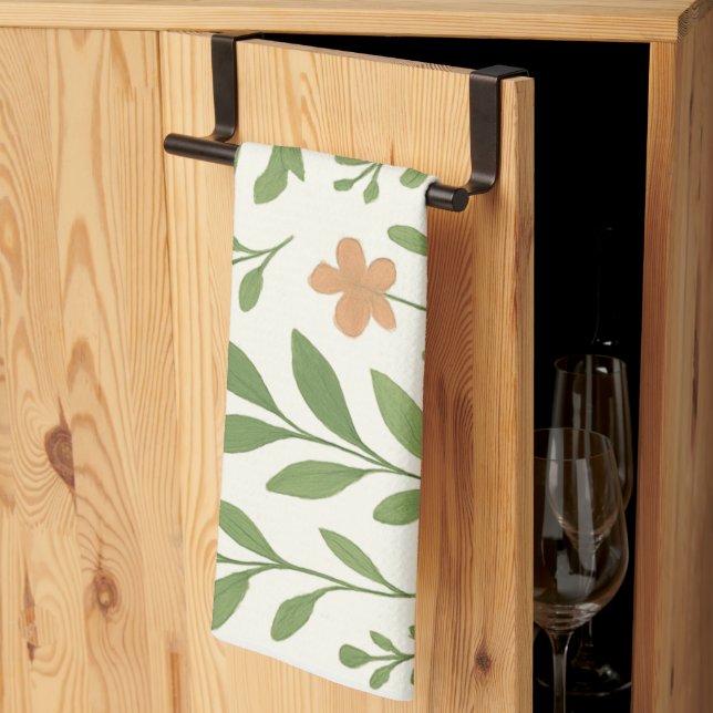 Minimalistiskt botaniskt mönster med gröna blad  kökshandduk (Thirds Fold)