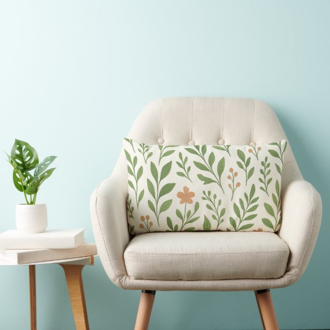 Minimalistiskt botaniskt mönster med gröna blad  lumbarkudde (Stol)