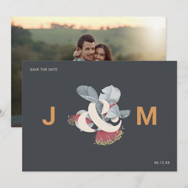 Minimalistiskt botaniskt spara datumet med foto (Fram/baksida)