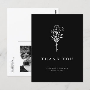 Minimalistiskt Bouquet Black Photo Bröllop Tack Vykort