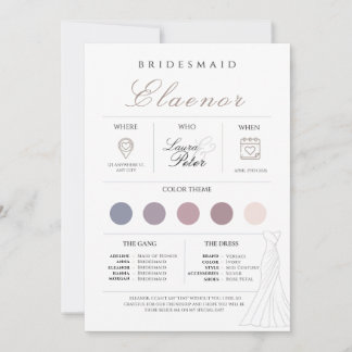 Minimalistiskt Bridesmaid Info Card Inbjudningar