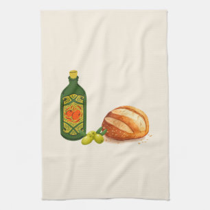Minimalistiskt bröd och olivolja kökshandduk