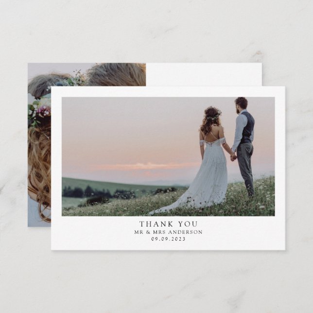 Minimalistiskt Bröllop 2-foto Tack Kort (Fram/baksida)