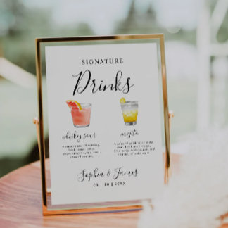Minimalistiskt Bröllop Cocktail Namnteckning Drink Inbjudningar