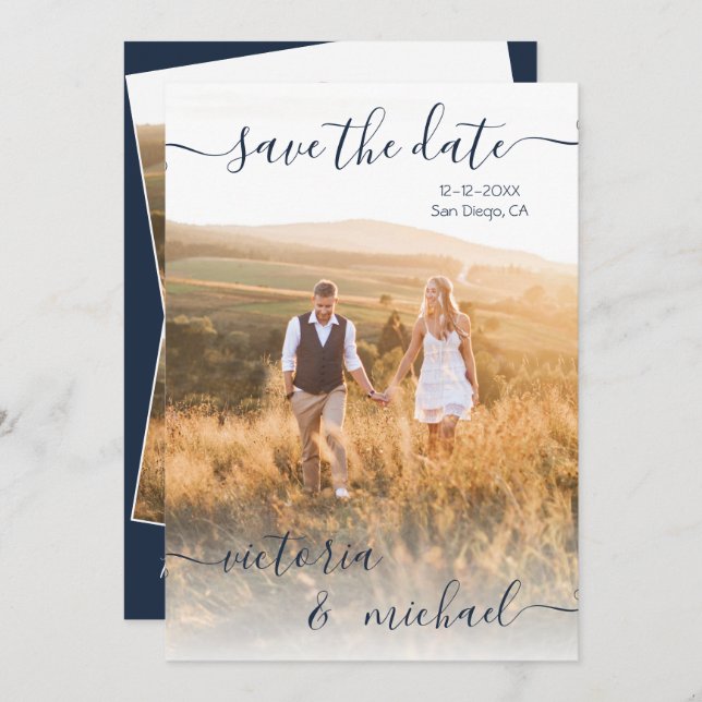Minimalistiskt Bröllop-foto Spara datuminbjudan Inbjudningar (Fram/baksida)