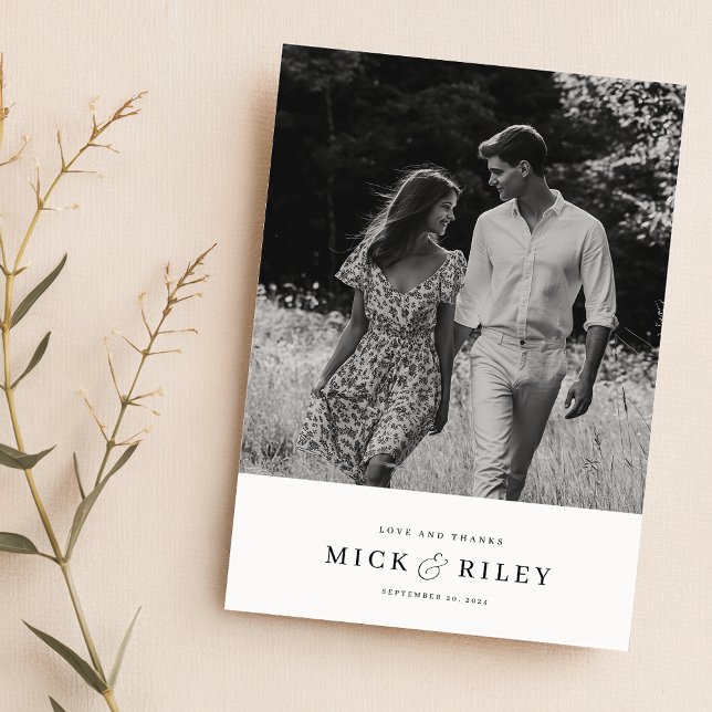 Minimalistiskt Bröllop-foto-tackkort med antecknin Tack Kort (Skapare uppladdad)
