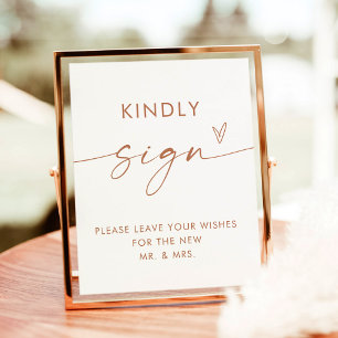 Minimalistiskt Bröllop Guestbook-tecken Boho Terra Poster