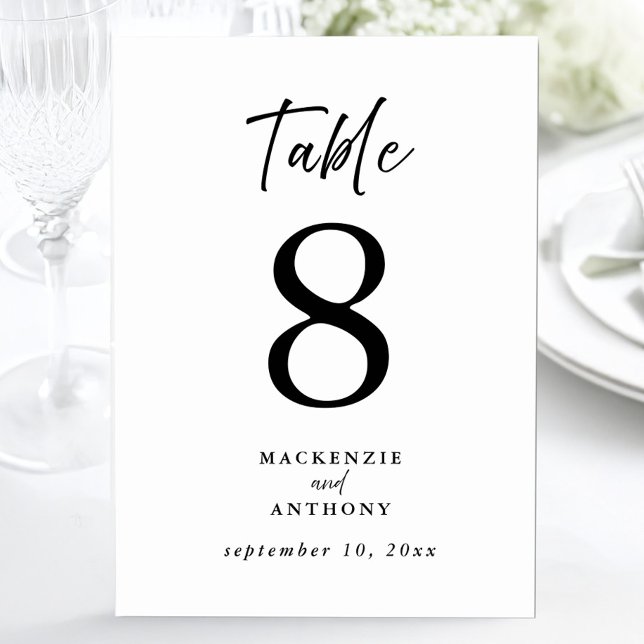Minimalistiskt Bröllop handskrivet skript svart Bordsnummer (Minimalist Wedding Handwritten Script Black Table Number)