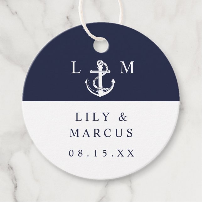 Minimalistiskt Bröllop i marinblå marinmonogram Gåvor Etiketter (Framsida)