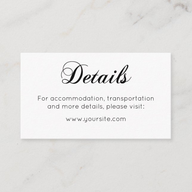Minimalistiskt bröllop-informationskort Enkelt inm Tilläggskort (Framsida)