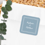 Minimalistiskt Bröllop Modern Dusty Blue Tack Fyrkantigt Klistermärke<br><div class="desc">Modern minimalistisk och chic Bröllop-design har en modern design med en dubbla med gräns i vit ram och dammblå bakgrund som ram i namn. Den moderna utformningen är enkel och chic. Anpassa detaljerna i bröllop med namn i ett skarpt vitt skript. Se till att samlingslänken på den här sidan visas...</div>