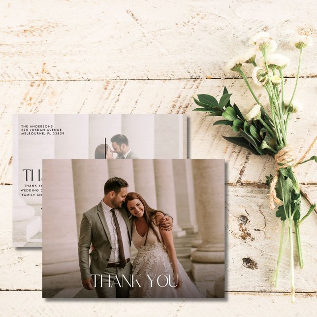 Minimalistiskt Bröllop Photo Tack Vykort (Minimalist Wedding Photo Thank You Postcard)