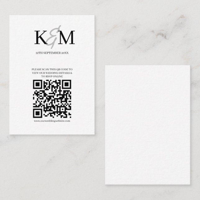 Minimalistiskt Bröllop QR-OSA Online-hölje Visitkort (Fram/baksida)