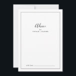 Minimalistiskt Bröllop Rådkort<br><div class="desc">Detta minimalistiska rådgivningskort från bröllop är perfekt för ett enkelt bröllop och kan användas under alla omständigheter. Den moderna romantiska designen har klassisk svart- och vit typografi parad med en rografi av rustik men elegant med vintage handskrivet stil. Anpassade i alla färg. Behålla designen enkel och elegant, som den är,...</div>