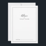 Minimalistiskt Bröllop Rådkort<br><div class="desc">Detta minimalistiska rådgivningskort från bröllop är perfekt för ett enkelt bröllop och kan användas under alla omständigheter. Den moderna romantiska designen har klassisk svart- och vit typografi parad med en rografi av rustik men elegant med vintage handskrivet stil. Anpassade i alla färg. Behålla designen enkel och elegant, som den är,...</div>