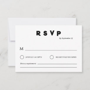 Minimalistiskt bröllop RSVP-kort Enkelt svart & Inbjudningar