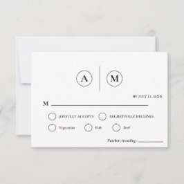 Minimalistiskt bröllop RSVP-kort | Enkelt svart & Inbjudningar
