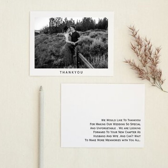 Minimalistiskt bröllop tack-kort med foto inbjudningar (Skapare uppladdad)