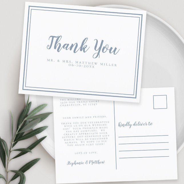 Minimalistiskt bröllop tack meddelande modernt vykort (Minimalist Wedding Thank You Message Modern Postcard)