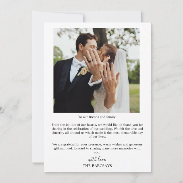 Minimalistiskt bröllop tackkort | hjärta & foto tack kort (Baksida)