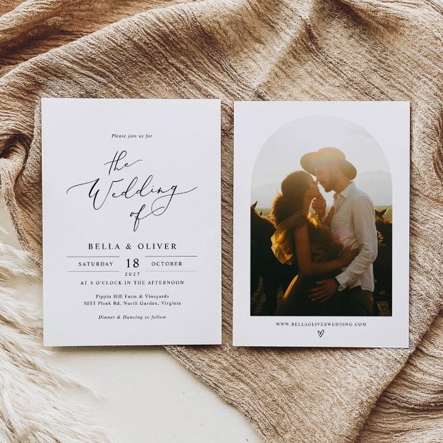 Minimalistiskt brölloppsinbjudan mall med foto (Minimalist Wedding Invitation with Arch Photo Frame)