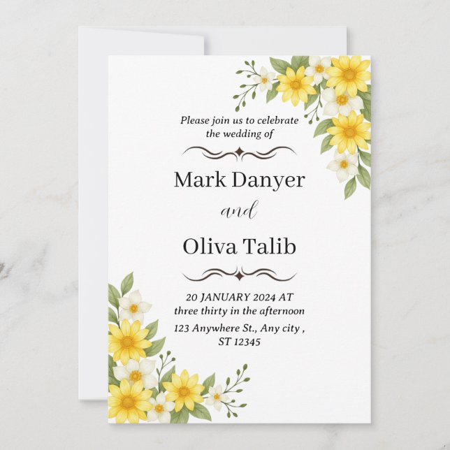 Minimalistiskt brölloppsinbjudande | Modernt & Ele Inbjudningar (Framsida)