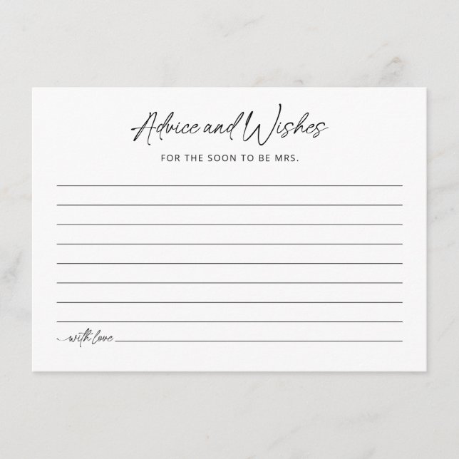 Minimalistiskt bröllopsfest rådkort tilläggskort (Framsida)