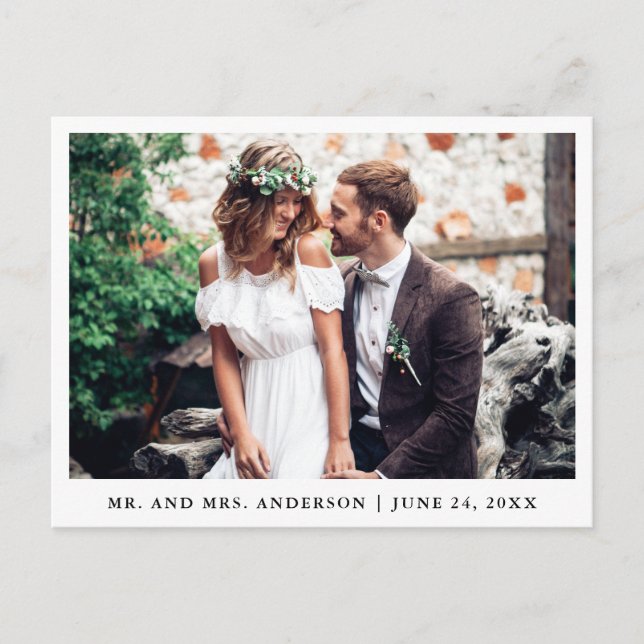 Minimalistiskt Bröllopsfoto Tack Wht Vykort (Framsida)