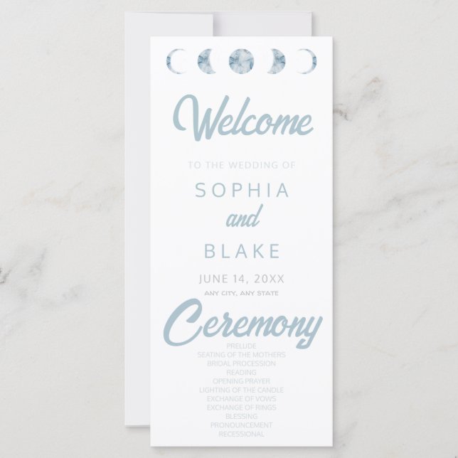 Minimalistiskt Bröllopsprogram i Måne faserna Cele (Framsida)
