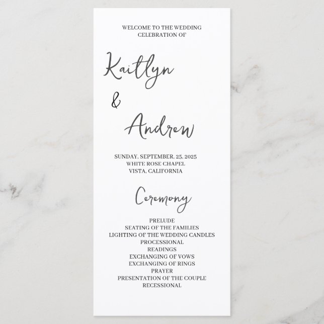 Minimalistiskt Bröllopsprogram - Modern elegance Program (Framsida)